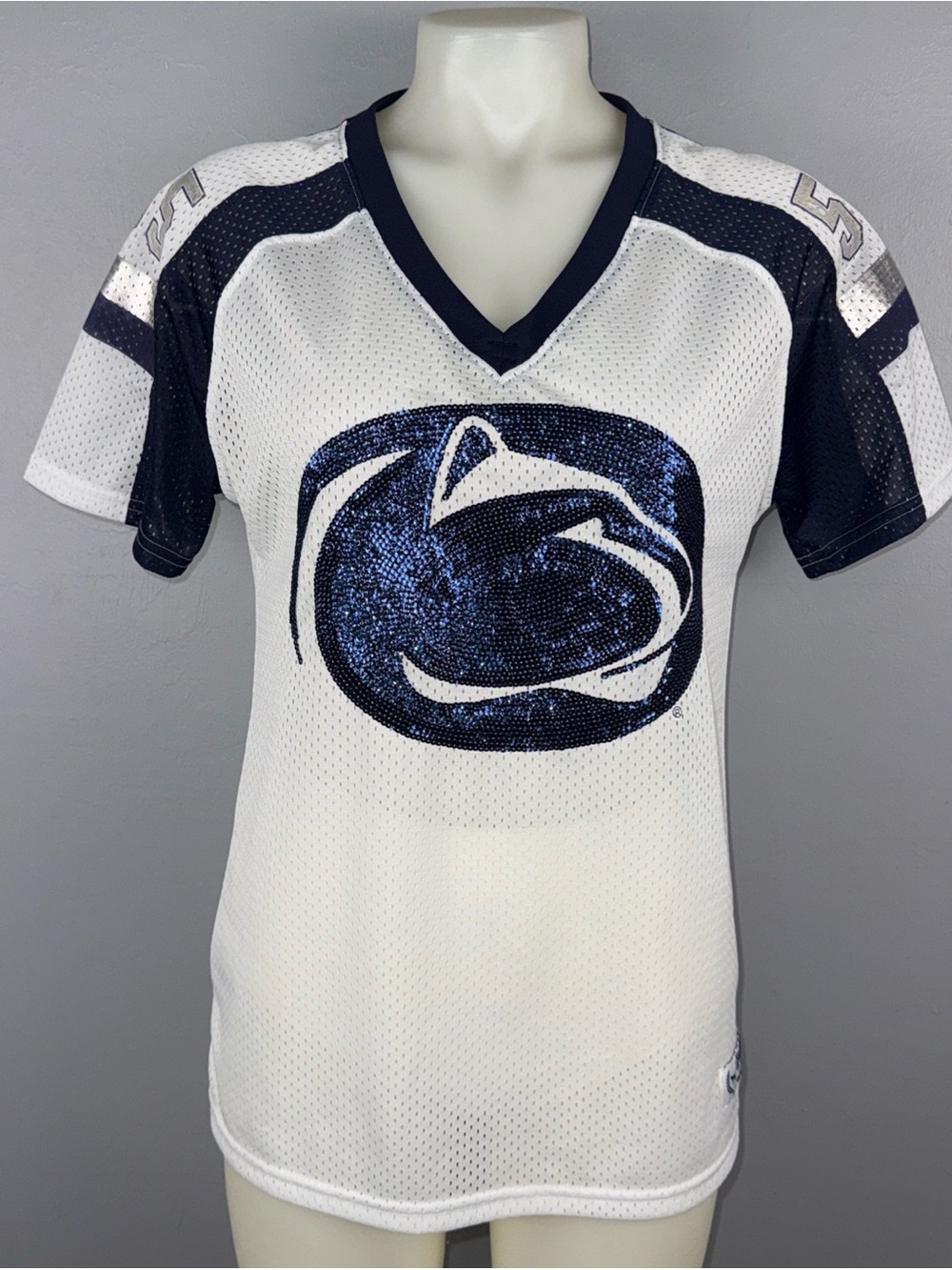 Victoria’s Secret Pink Penn State Nittany Lions Mesh VNeck T-Shirt S White Navy